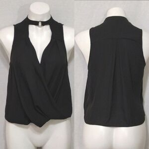Free People XS Black Choker Neck Faux Wrap Sleeveless Tank Top